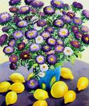 Purple Asters and Lemons (watercolour on paper)