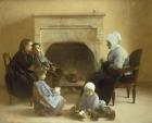 Family seated around a hearth
