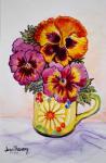 Pansies in a Patterned Mug, 2015,(water colour)