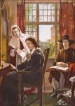 John Milton dictating 'Samson Agonistes', from 'Old England's Worthies' by Lord Brougham and others, published London, c.1880s (colour litho)