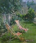 Deck Chairs at Coudray, 1998 (oil on canvas)