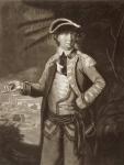 Benedict Arnold, after a portrait of 1766 with Quebec in the background (litho)