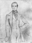 Portrait of Alphonse de Lamartine, 1844 (black lead & white highlights on beige paper)