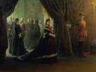 Catherine II (1729-96) at the Coffin of Empress Elizabeth (1709-61), 1874 (oil on canvas)