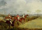 A Steeplechase, Taking a Hedge and Ditch (oil on canvas)