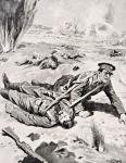 Lance-Corporal Joseph Tombs VC, with one of four wounded comrades he saved near Armentieres, France, 16th June 1915, from 'The War Illustrated Album deLuxe', published in London, 1916 (litho)