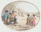 Russian Village Scene, early 19th century (hand-coloured etching)