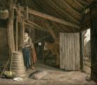 Barn Interior with a Maid Churning Butter (oil on canvas)