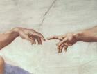 Hands of God and Adam, detail from The Creation of Adam, from the Sistine Ceiling, 1511 (fresco) (pre restoration)