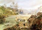 'Fortyniners' washing gold from the Calaveres River, California, 1858 (oil on canvas)