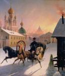 Troika on the Street in St. Petersburg, 1850s (oil on canvas)
