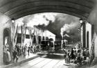 King Louis-Philippe of France departing from New Cross station, Deptford, 1844 (engraving) (b/w photo)