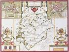 Rutlandshire with Oukham and Stanford, engraved by Jodocus Hondius (1563-1612) from John Speed's 'Theatre of the Empire of Great Britain', pub. by John Sudbury and George Humble, 1611-12 (hand coloured copper engraving)