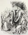 Lear believes Cordelia does not love him and banishes her, illustration from King Lear, from 'The Illustrated Library Shakespeare', published London 1890 (litho)