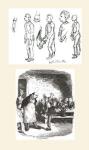 Top sketch by George Cruikshank is a study for Oliver Twist Asking For More, and the bottom one is the final published drawing. From The Strand Magazine published 1897.