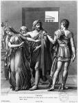 Phaedra, Theseus and Hippolytus, illustration from Act III Scene 5 of 'Phedre' by Jean Racine (1639-99) engraved by Raphael Urbain Massard (1775-1843) 1824 (engraving) (b/w photo)