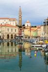 View over the harbour to town, Piran, Slovenia (photo)