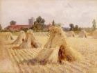 Corn Stooks by Bray Church, 1872 (oil on paper laid on board)