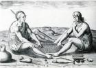 Their sitting at meat, plate XVI, from 'America, Part I', engraved by Theodore de Bry (1528-98), 1590 (engraving)