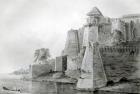 Fort on the Yamuna River, India (pencil & w/c on paper) (b/w photo)