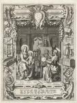 Coat of arms of the Guild of Saint Luke with Saint Luke painting Madonna and Child, 1620-21 (engraving)