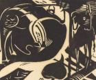 Two Mythical Animals (Zwei Fabeltiere), 1914 (woodcut in black on japan paper)