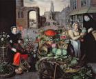 Vegetable and Flower Market (oil on canvas)