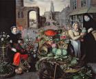 Vegetable and Flower Market (oil on canvas)