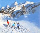 Snowballing,La Clusaz,France (oil on canvas)
