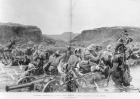 Yeomanry surprised in a drift while pursuing a Boer Commando in Cape Colony (litho) (b/w photo)