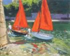 Girls with sail boats Looe , 2014,(oil on canvas)