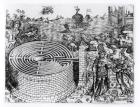 The Legend of Theseus with a detail of the Cretan Labyrinth (engraving) (b/w photo)