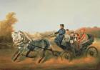 Tsar Alexander II (1818-81) Driving with his Sons in Zarskoje Selo, 1850s (oil on canvas)