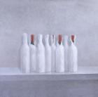 Wrapped bottles on grey, 2005 (acrylic on canvas)