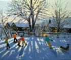 Fun in the snow, Tideswell, Derbyshire (oil on canvas)