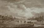 Winter, Golf on ice, copperline engraving by Van Drever, c.1753