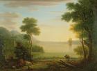 Classical landscape with figures and animals, Sunset, 1754 (oil on canvas)