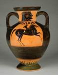 Athenian Attic black-figure amphora with naked rider, c.570-60 (terracotta)
