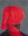 Red Turban on Grey, 2014 (oil on canvas)