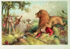 Livingstone attacked by the Lion (coloured print)