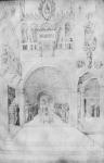 Death of the Virgin in the rich architecture of a Venetian palace, from the Jacopo Bellini's Album of drawings (pen & ink on vellum) (b/w photo)