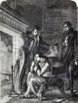 Napoleon brooding by the fire the night before his Abdication and Departure from Fontainebleau on 20th April 1814 (engraving)