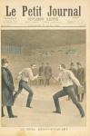 Title page depicting the Henry-Picquart duel, opposing officers during the Dreyfus affair, illustration from the illustrated supplement of Le Petit Journal, 20th March, 1898 (colour litho)
