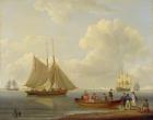 A Wherry Taking Passengers out to Two Anchored Packets, 1825 (oil on panel)