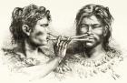 Witoto or Huitoto Indians, indigenous people of southeastern Colombia and northern Peru, taking snuff (engraving)