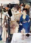 Afternoon tea in Kensington Gardens, London, England, in the early years of the 20th century. After a drawing by Blampied. From La Esfera, 1914.