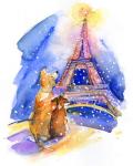 Dogs with Eiffel Tower, 2016, (watercolor)