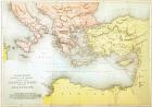 Countries travelled by the apostles and showing the journeys of St. Paul between Asia and Europe (colour litho)
