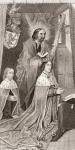 James III of Scotland, 1451  1488, on his knees praying with his son the future James IV of Scotland, 1473  1513, behind him. St. Andrew is shown placing a crown on the head of James III. From Iconographia Scotica or Portraits of Illustrious Persons of 