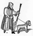 Pilgrim with a dog (woodcut)